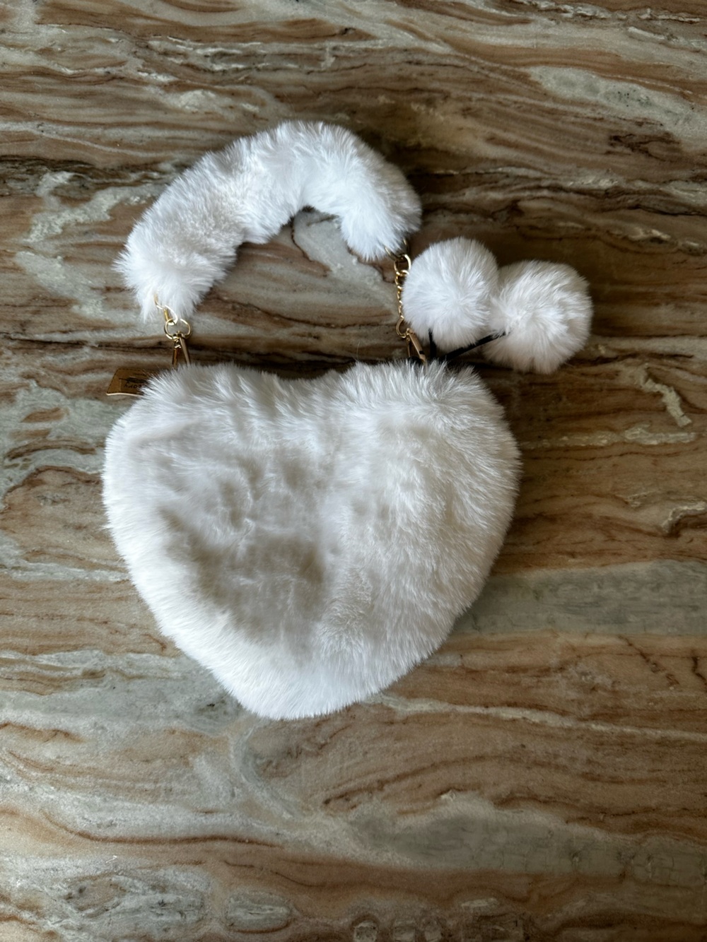 Faux Fur Heart Bag - White -
